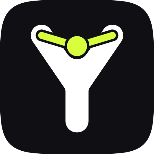 The SLYNG icon in motion: the band pulls back, lets the stone fly, rings out, and a new stone drops in